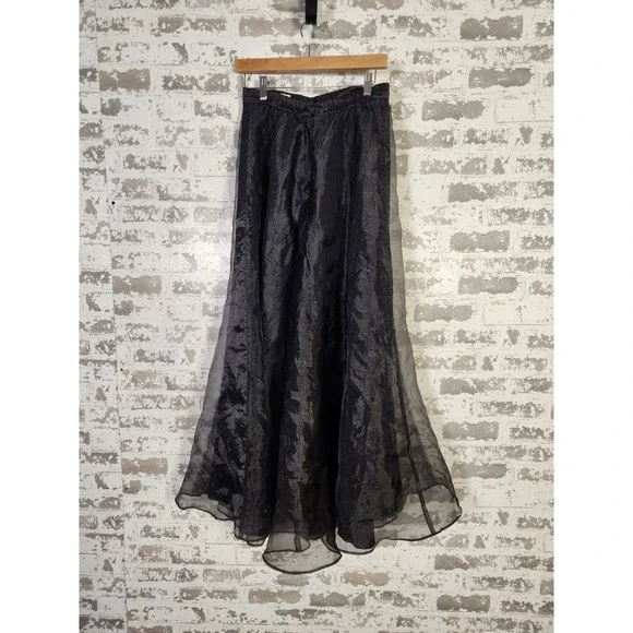 Vintage Y2K 90s Tafetta Maxi Skirt Size 12 Black Tulle Lined Whimsigoth Prom - Picture 8 of 16